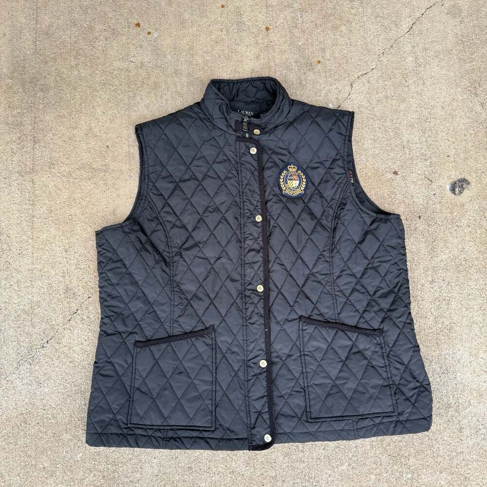 Lauren Ralph Lauren Black Crest-Patch Diamond Quilted Vest 2X